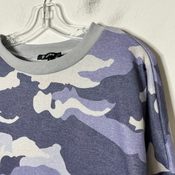 BTFBM Women's Sweater M Camo Print Gray & Purple Long Sleeve Crew Neck Pullover - Picture 3 of 7